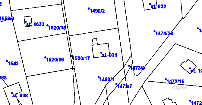 Parcela st. 931 v KÚ Chyňava, Katastrální mapa
