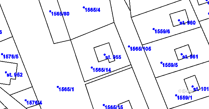 Parcela st. 955 v KÚ Chyňava, Katastrální mapa