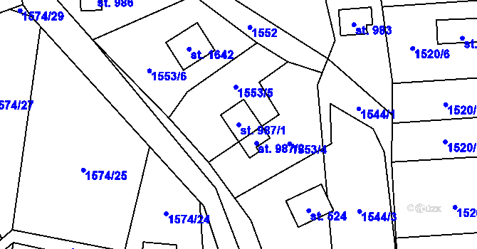 Parcela st. 987/1 v KÚ Chyňava, Katastrální mapa