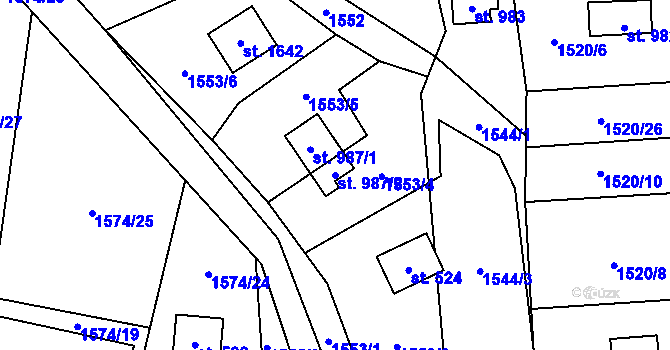Parcela st. 987/2 v KÚ Chyňava, Katastrální mapa