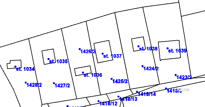 Parcela st. 1037 v KÚ Chyňava, Katastrální mapa