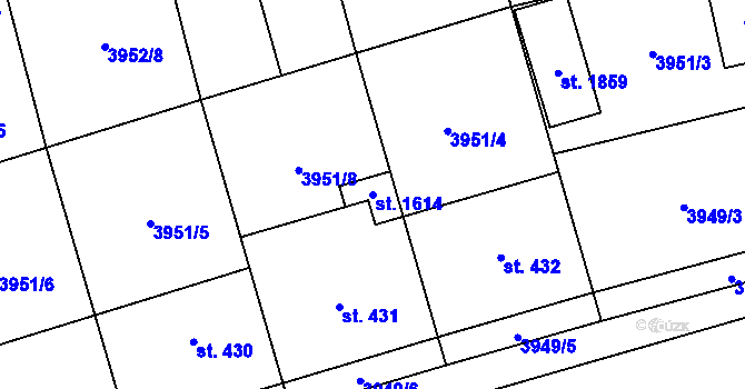 Parcela st. 1614 v KÚ Chyňava, Katastrální mapa