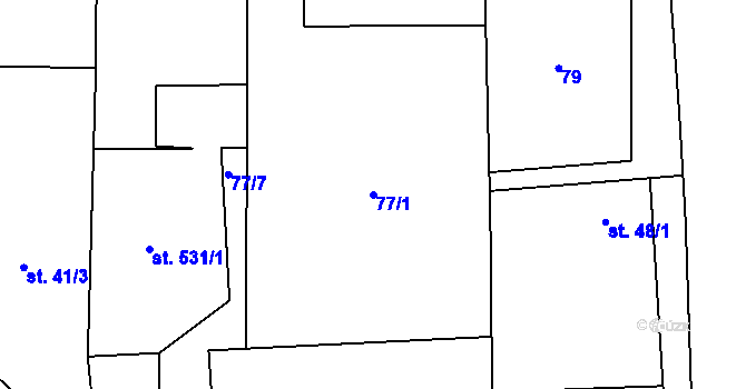 Parcela st. 77/1 v KÚ Chyňava, Katastrální mapa