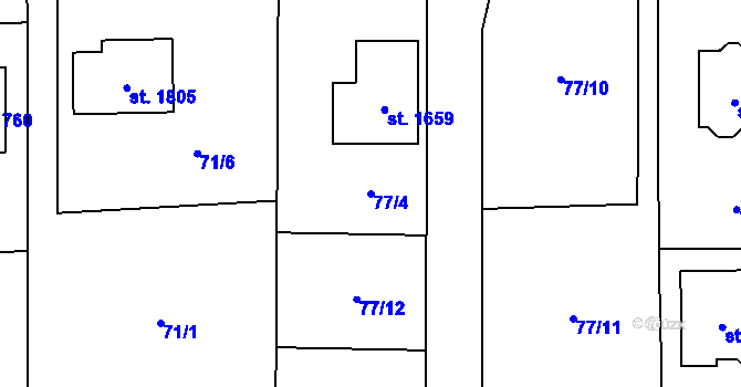 Parcela st. 77/4 v KÚ Chyňava, Katastrální mapa