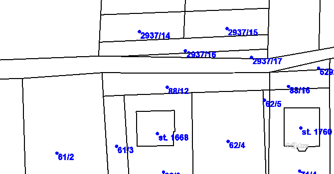 Parcela st. 88/12 v KÚ Chyňava, Katastrální mapa