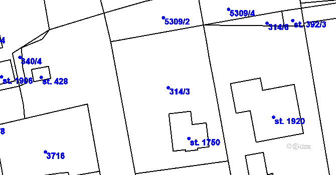 Parcela st. 314/3 v KÚ Chyňava, Katastrální mapa