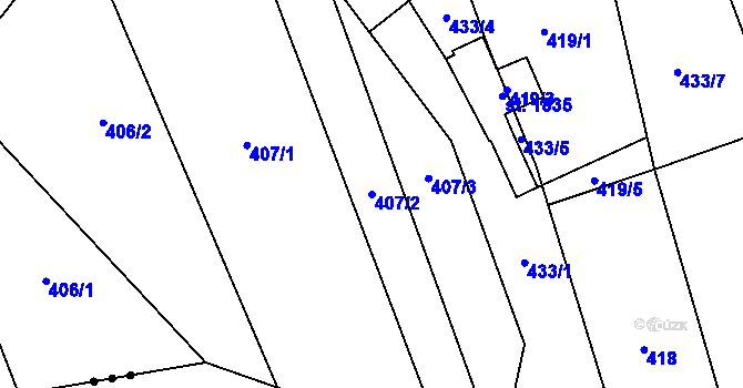 Parcela st. 407/2 v KÚ Chyňava, Katastrální mapa