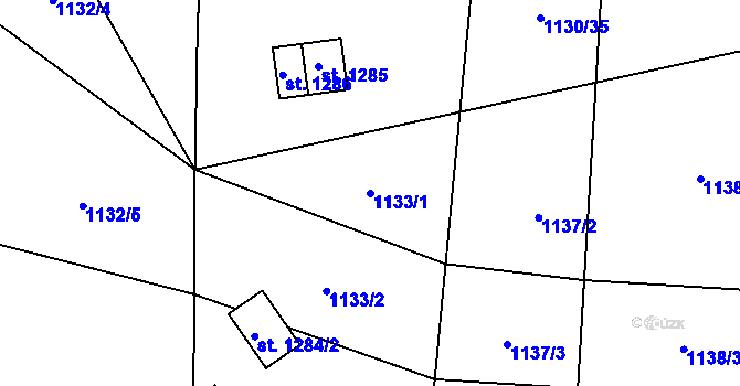 Parcela st. 1133/1 v KÚ Chyňava, Katastrální mapa