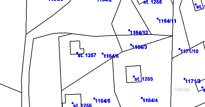 Parcela st. 1164/6 v KÚ Chyňava, Katastrální mapa