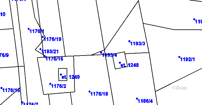 Parcela st. 1193/4 v KÚ Chyňava, Katastrální mapa