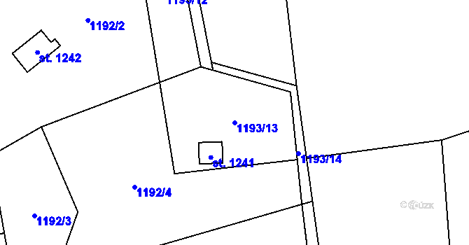Parcela st. 1193/13 v KÚ Chyňava, Katastrální mapa