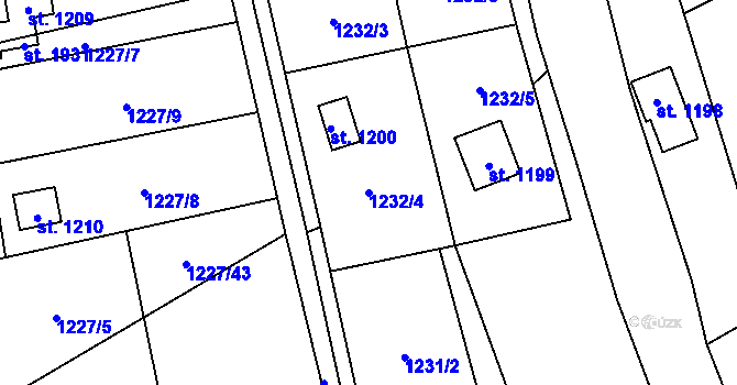 Parcela st. 1232/4 v KÚ Chyňava, Katastrální mapa