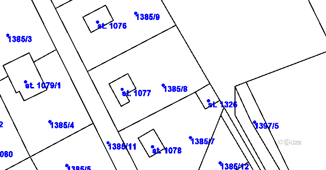 Parcela st. 1385/8 v KÚ Chyňava, Katastrální mapa