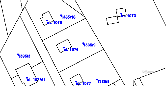 Parcela st. 1385/9 v KÚ Chyňava, Katastrální mapa