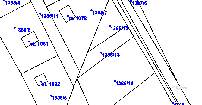Parcela st. 1385/13 v KÚ Chyňava, Katastrální mapa