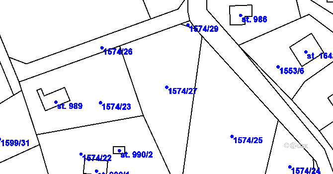 Parcela st. 1574/27 v KÚ Chyňava, Katastrální mapa