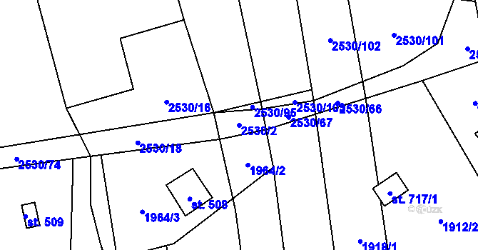 Parcela st. 2530/2 v KÚ Chyňava, Katastrální mapa