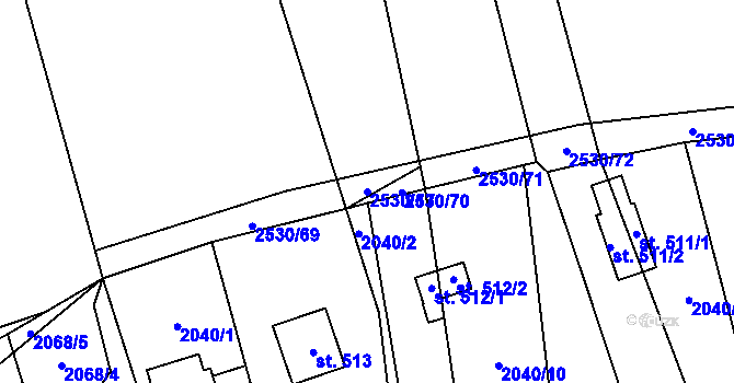 Parcela st. 2530/17 v KÚ Chyňava, Katastrální mapa