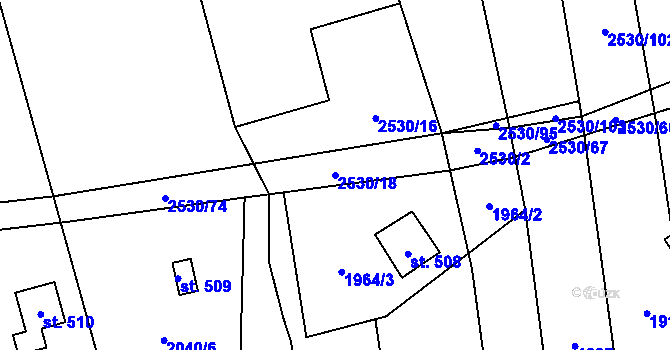 Parcela st. 2530/18 v KÚ Chyňava, Katastrální mapa