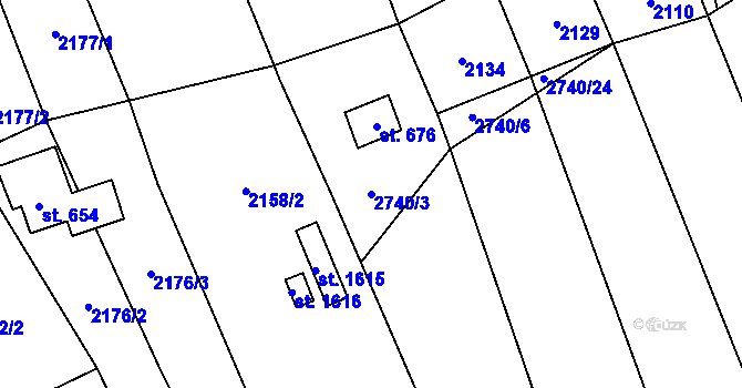 Parcela st. 2740/3 v KÚ Chyňava, Katastrální mapa