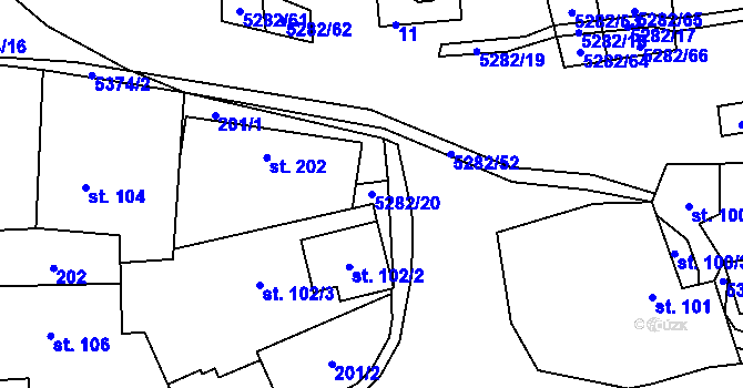 Parcela st. 5282/20 v KÚ Chyňava, Katastrální mapa