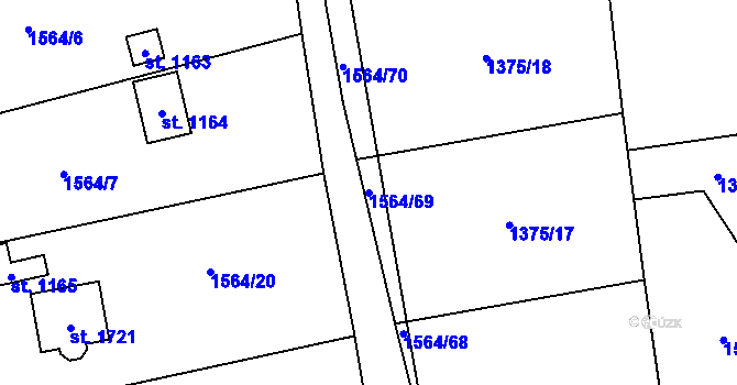 Parcela st. 1564/69 v KÚ Chyňava, Katastrální mapa