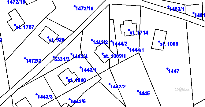 Parcela st. 1009/1 v KÚ Chyňava, Katastrální mapa
