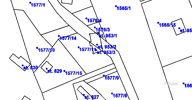 Parcela st. 953/3 v KÚ Chyňava, Katastrální mapa