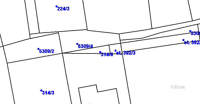 Parcela st. 314/6 v KÚ Chyňava, Katastrální mapa