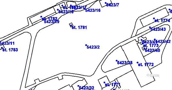 Parcela st. 5423/2 v KÚ Chyňava, Katastrální mapa
