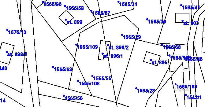 Parcela st. 896/1 v KÚ Chyňava, Katastrální mapa