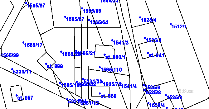 Parcela st. 890/1 v KÚ Chyňava, Katastrální mapa