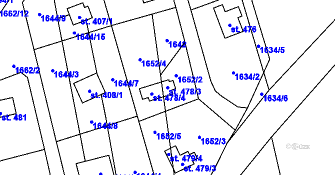 Parcela st. 478/3 v KÚ Chyňava, Katastrální mapa