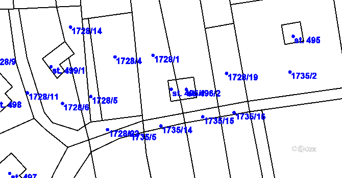 Parcela st. 496/1 v KÚ Chyňava, Katastrální mapa