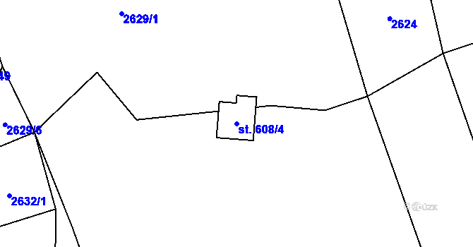 Parcela st. 608/4 v KÚ Chyňava, Katastrální mapa
