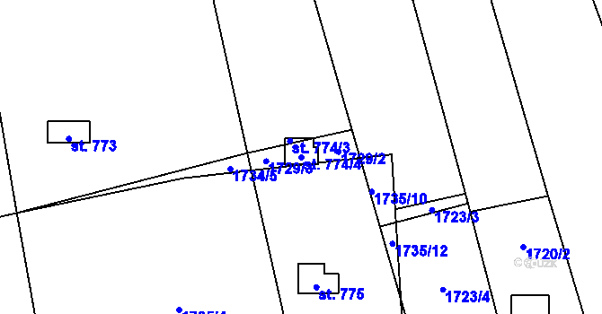 Parcela st. 774/4 v KÚ Chyňava, Katastrální mapa