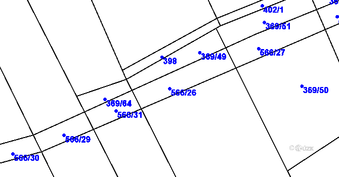Parcela st. 566/26 v KÚ Chyňava, Katastrální mapa