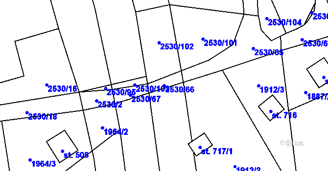 Parcela st. 2530/66 v KÚ Chyňava, Katastrální mapa