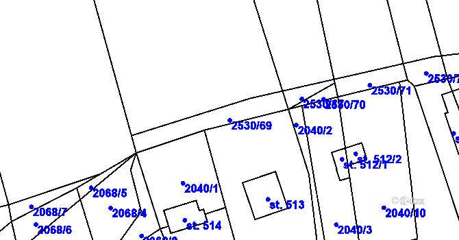 Parcela st. 2530/69 v KÚ Chyňava, Katastrální mapa