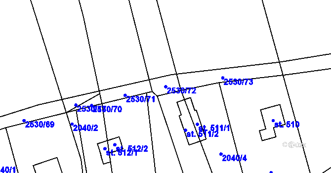 Parcela st. 2530/72 v KÚ Chyňava, Katastrální mapa