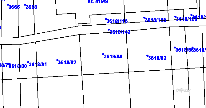 Parcela st. 3618/84 v KÚ Chyňava, Katastrální mapa