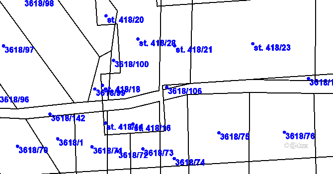 Parcela st. 3618/106 v KÚ Chyňava, Katastrální mapa