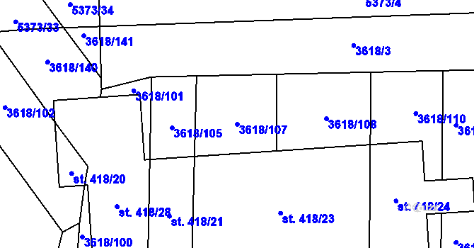 Parcela st. 3618/107 v KÚ Chyňava, Katastrální mapa