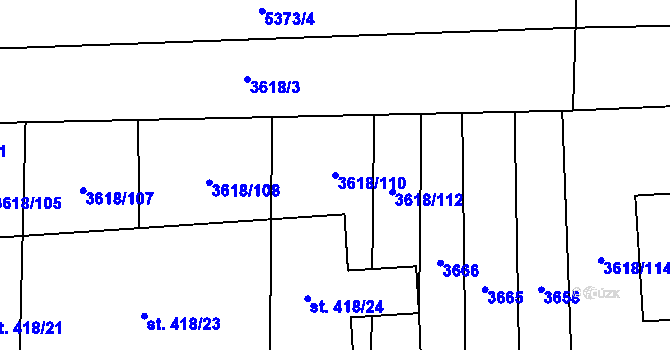 Parcela st. 3618/110 v KÚ Chyňava, Katastrální mapa
