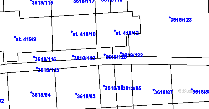 Parcela st. 3618/120 v KÚ Chyňava, Katastrální mapa