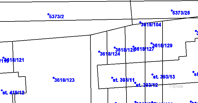 Parcela st. 3618/124 v KÚ Chyňava, Katastrální mapa