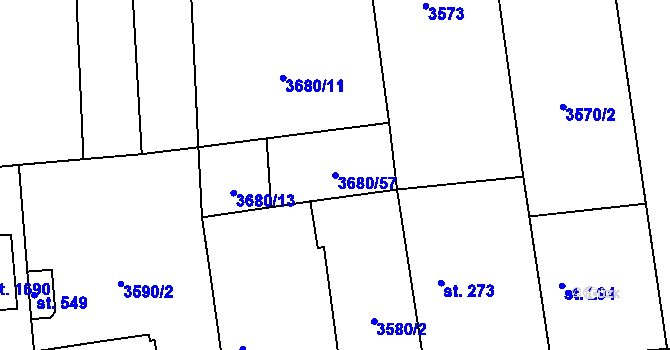 Parcela st. 3680/57 v KÚ Chyňava, Katastrální mapa