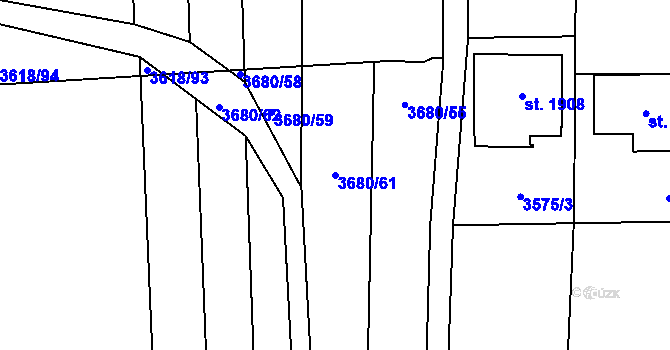 Parcela st. 3680/61 v KÚ Chyňava, Katastrální mapa