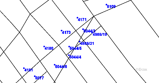 Parcela st. 4986/21 v KÚ Chyňava, Katastrální mapa