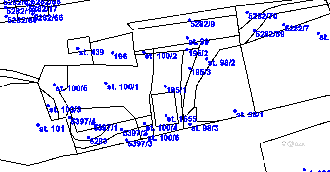 Parcela st. 195/1 v KÚ Chyňava, Katastrální mapa